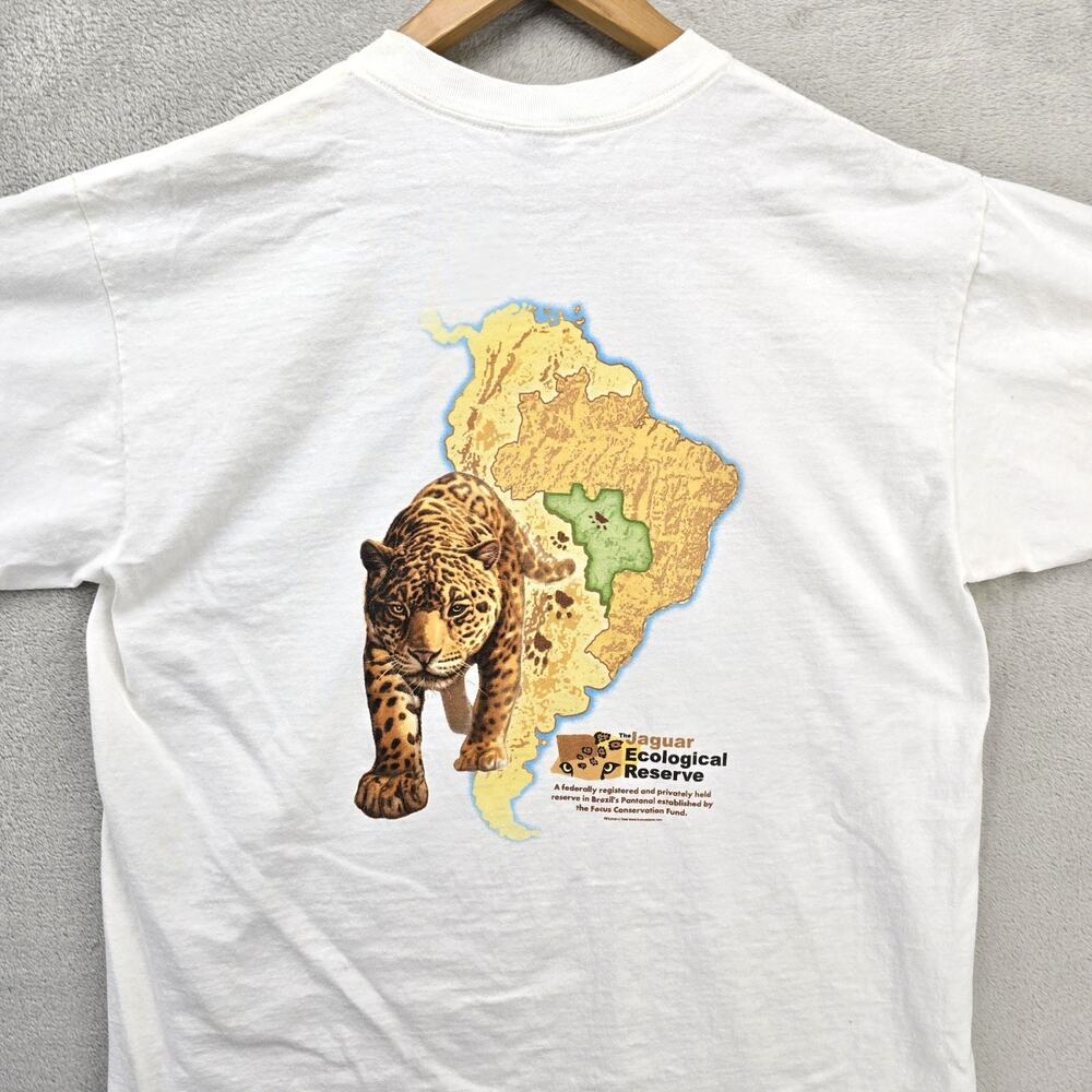 Vintage Jaguar Echological Reserve Human-I-Tees Shirt Large White Nature Y2K